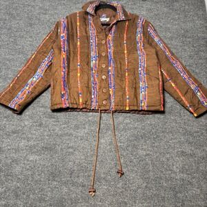 BOGARi Studio Jacket Womens Small Brown Quilted Striped Button Drawstring Hem